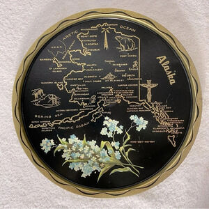 Vintage Round Metal Alaska  Collectible Souvenir Tray Decor
